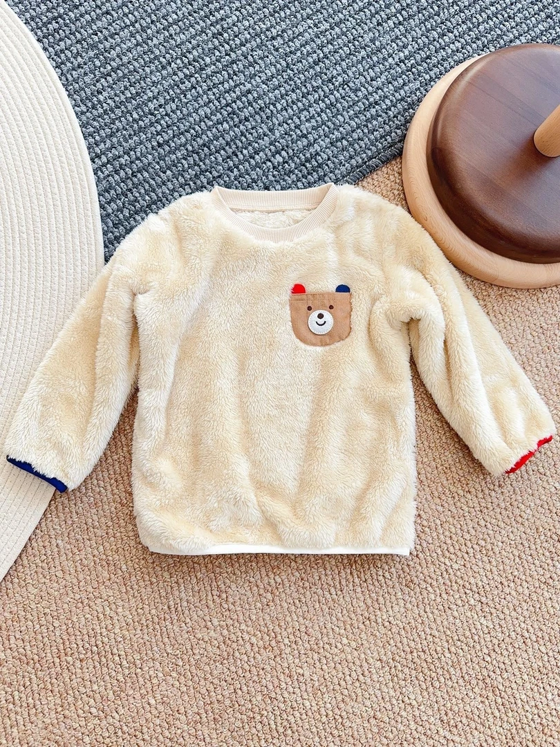 清仓男女童双面可爱小熊口袋卫衣超级柔软