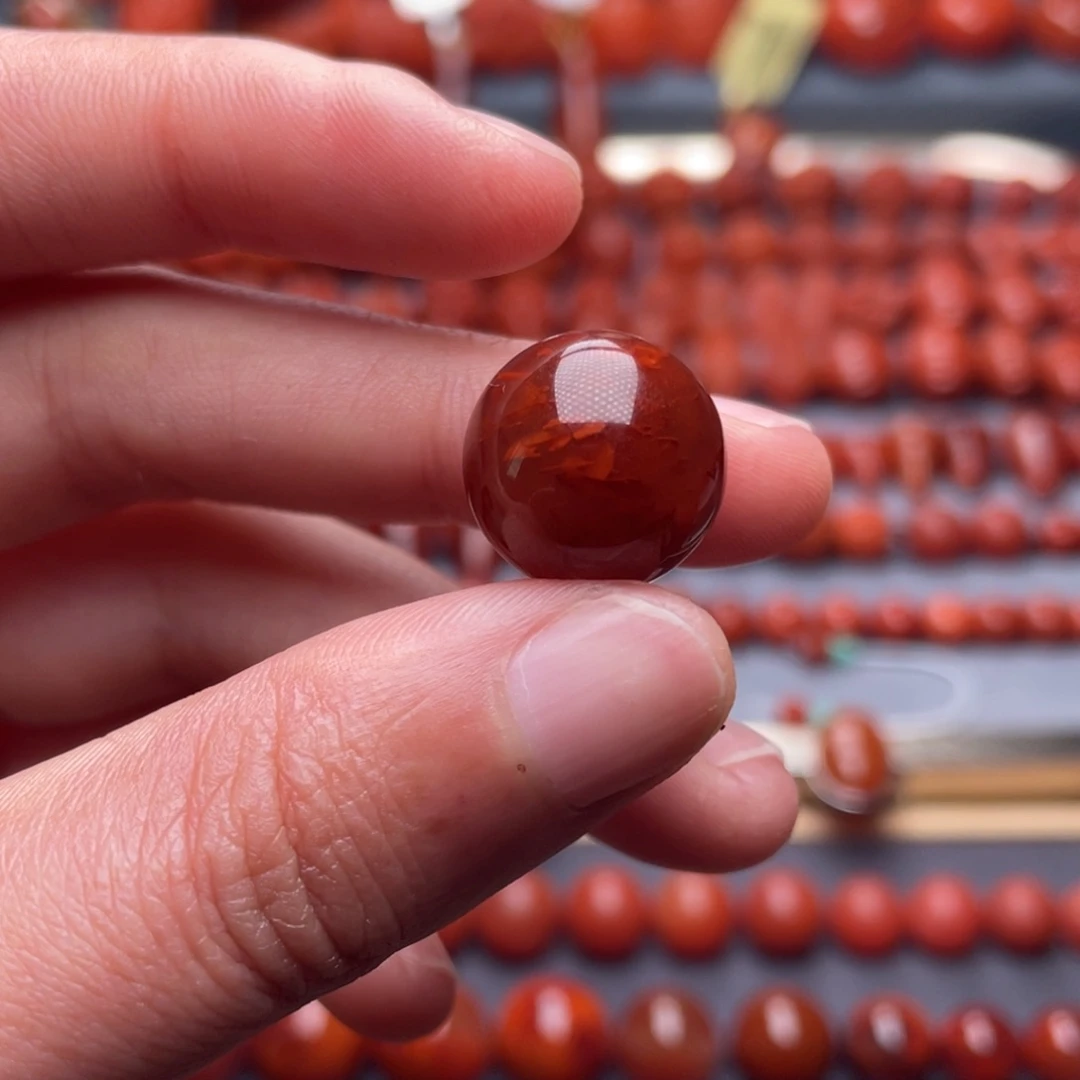 南红玛瑙未镶嵌其他W15瓦西牛血红火焰纹圆珠