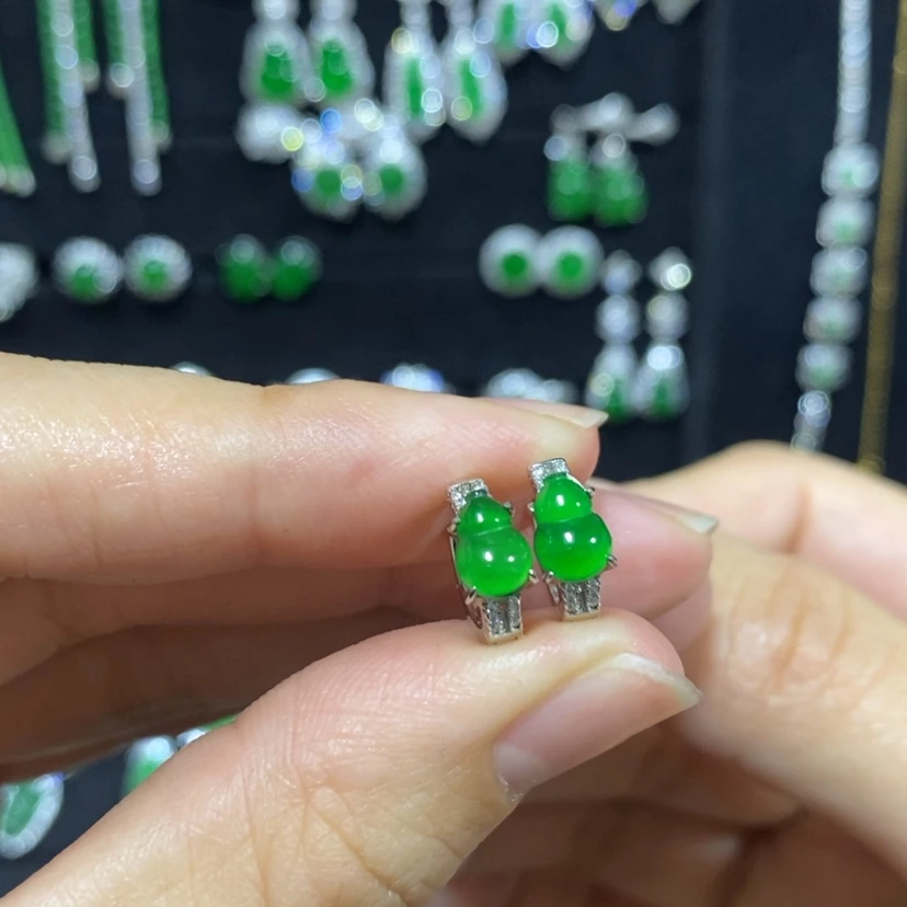 【闪购商品】翡翠耳饰银S925镀金镶嵌