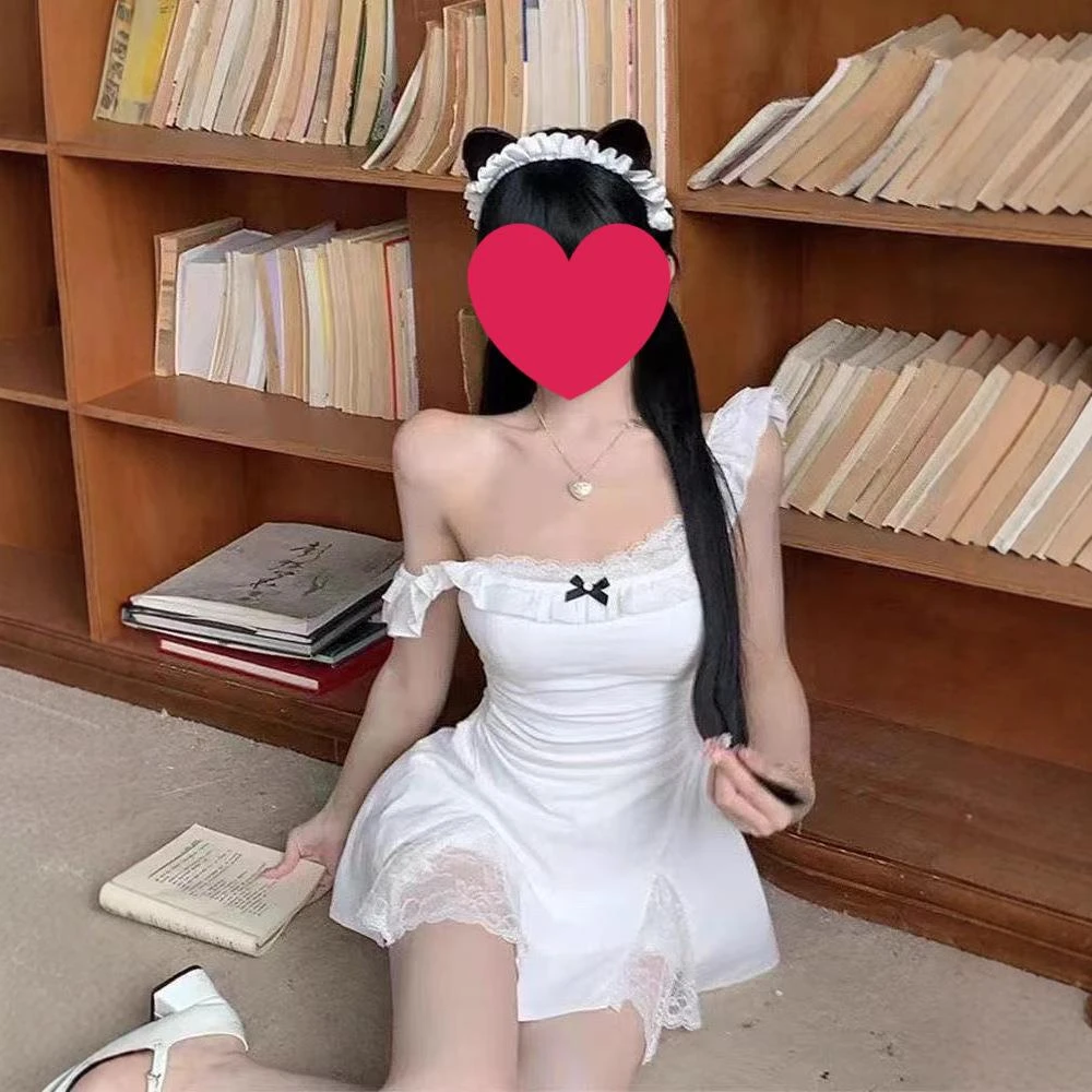 VIPOL微胖温柔风小飞袖连衣裙女夏设计感蕾丝初恋字短裙