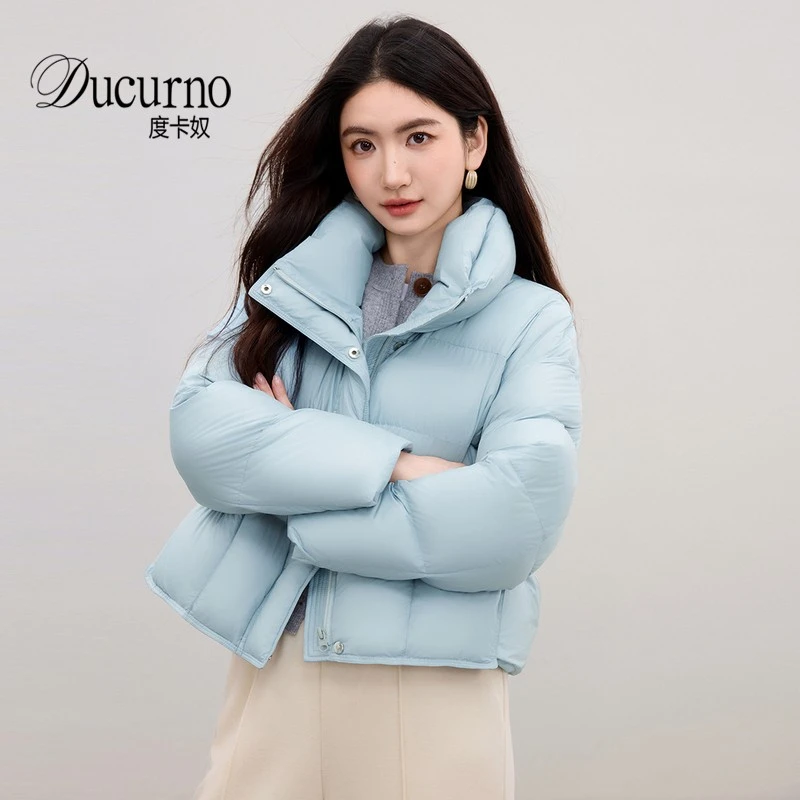 百搭白鸭绒防风立领羽绒服女款冬季新款落肩袖小个子短款保暖外套
