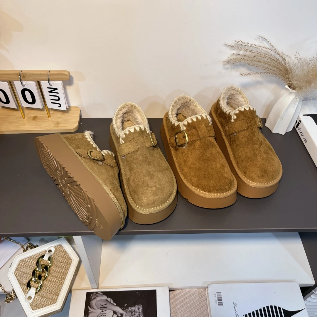 加绒厚底勃肯鞋女2025新款秋冬季加厚保暖外穿一脚蹬懒人平底棉鞋