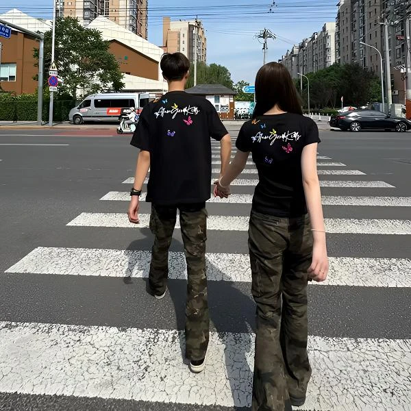 【小段专属】情侣装夏季2025新款美式网红甜美设计感韩版百搭短袖