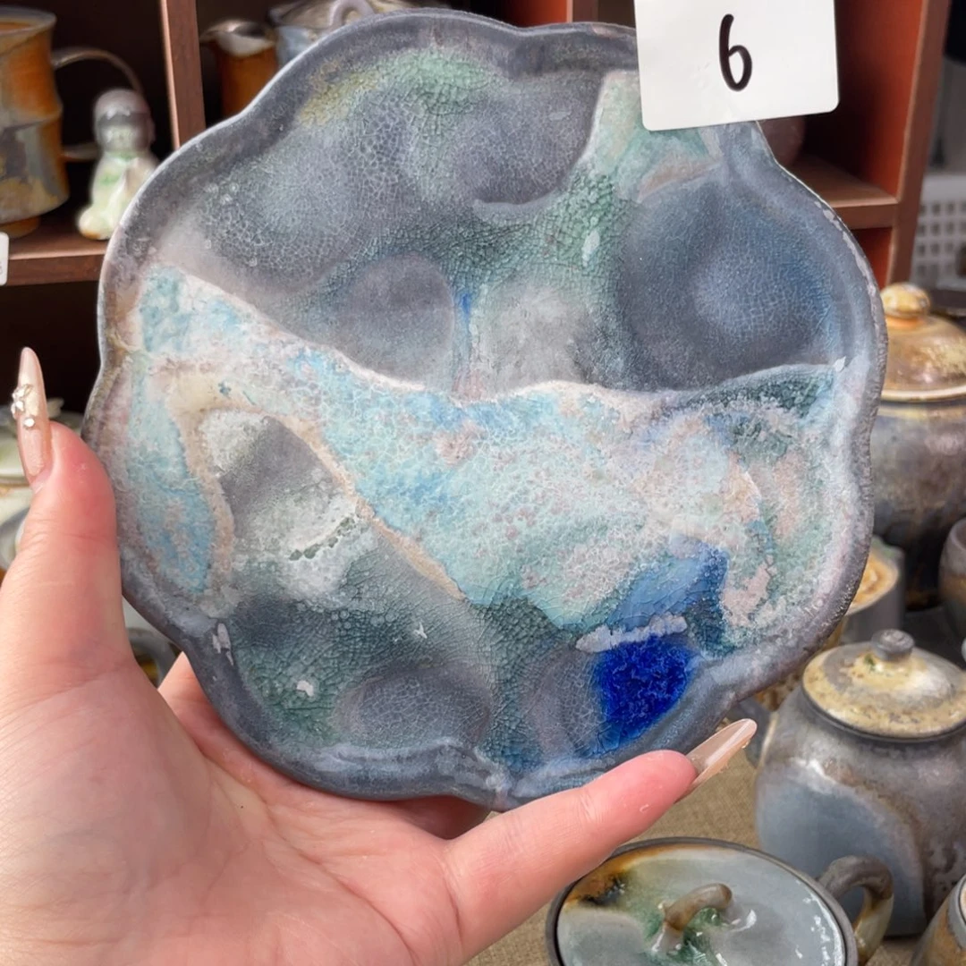 中白飘蓝海棠花壶承16cm