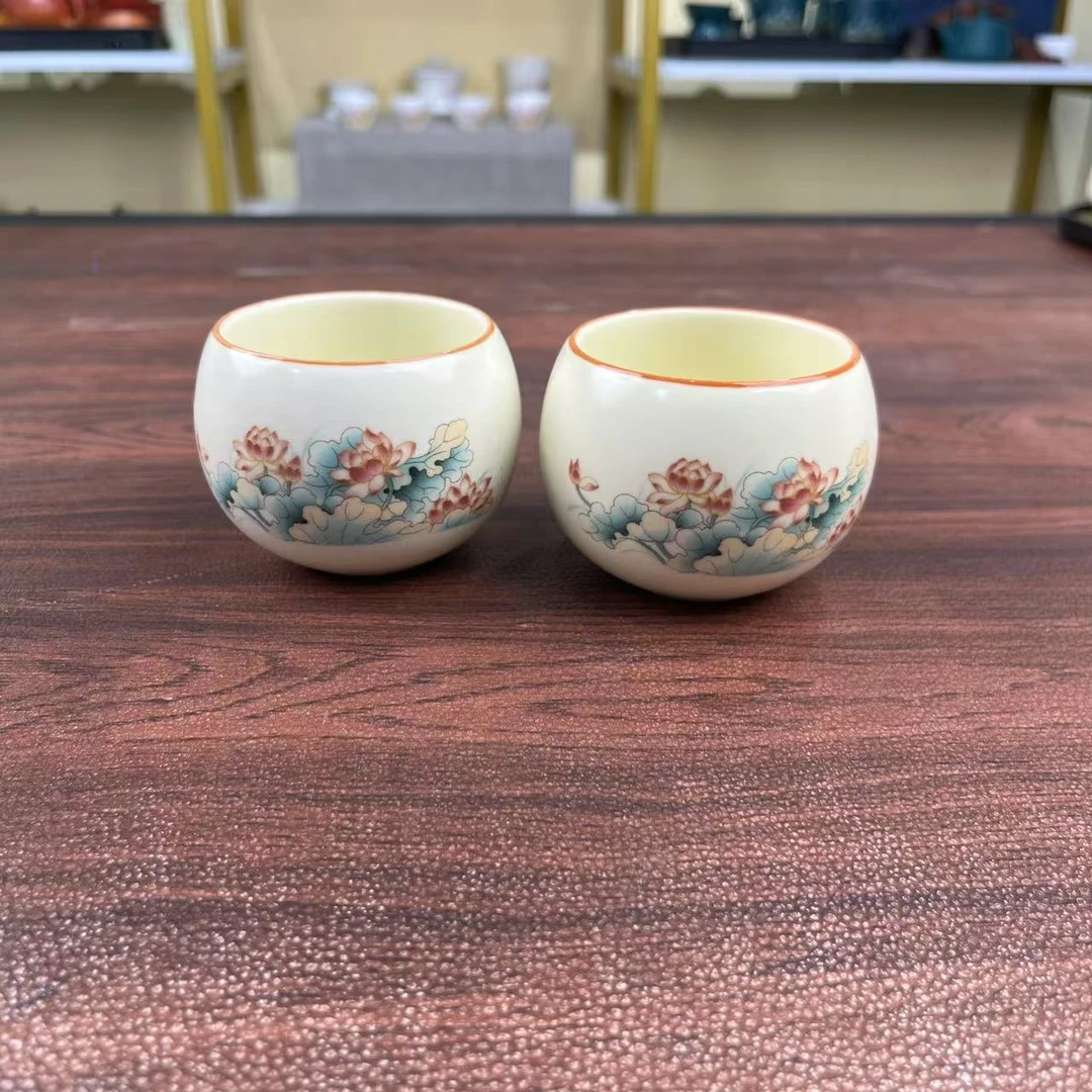 Z3284汝瓷荷花龙蛋杯主人杯禅定杯功夫茶具双人对杯