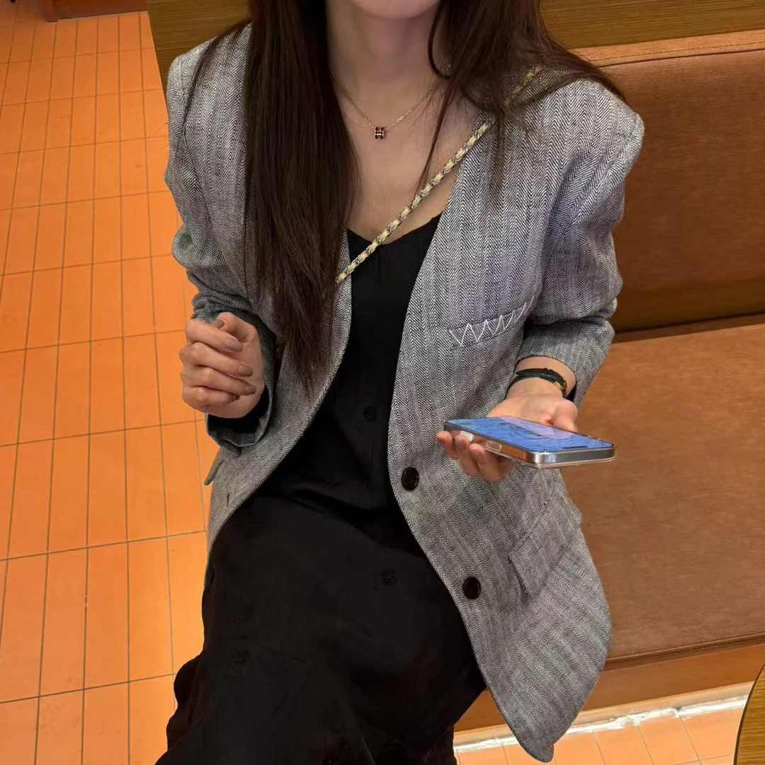 no褪格子亚麻外套280