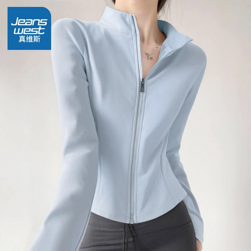 真维斯修身立领外套女2025新款早秋季抗菌瑜伽服学生高级感上衣