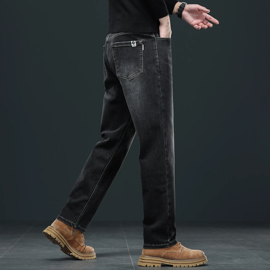 香港高端牛仔裤男款宽松直筒2025秋冬款中年商务弹力休闲长裤子男