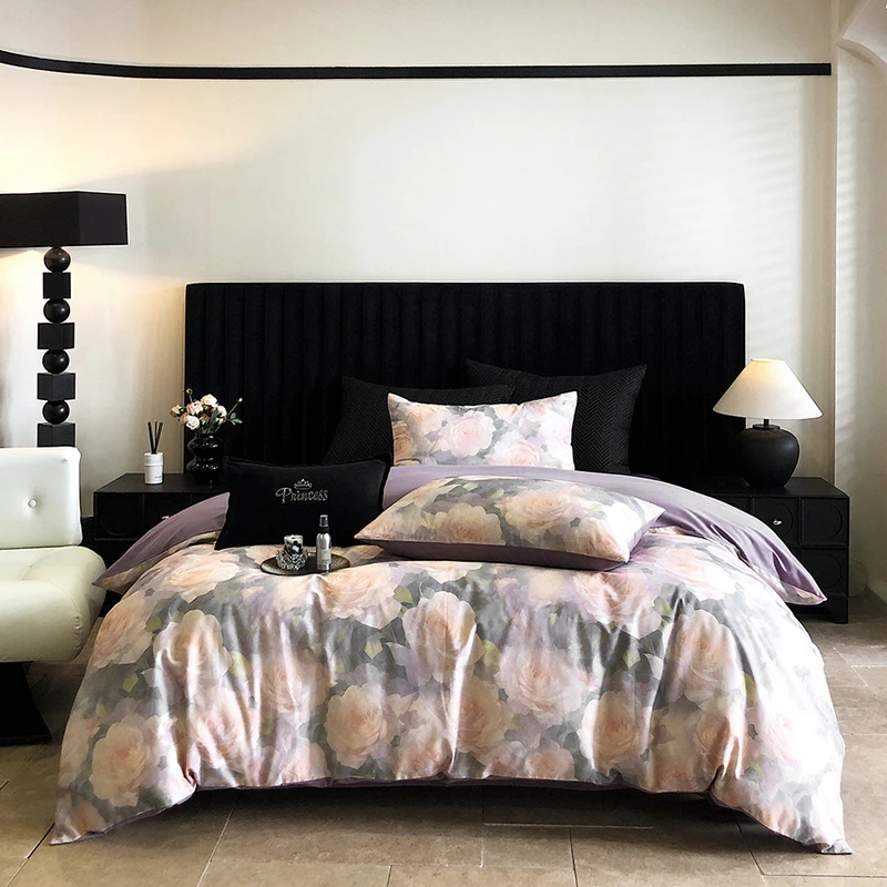 【紫薇】纯棉保暖高支长绒棉全棉磨毛数码印花欧式双面四件套