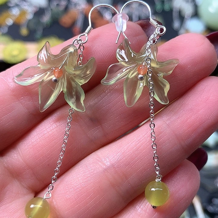 蛇纹石玉耳环未镶嵌蓓*锐