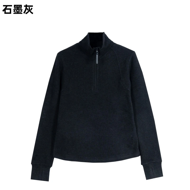 秋冬套指立领半拉链衫