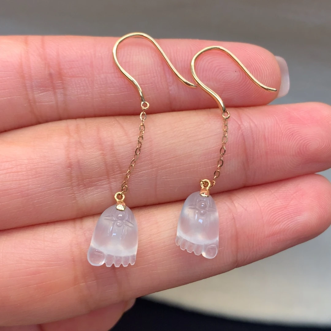 翡翠18K金镶嵌颈饰翡翠首饰耳坠知足常乐