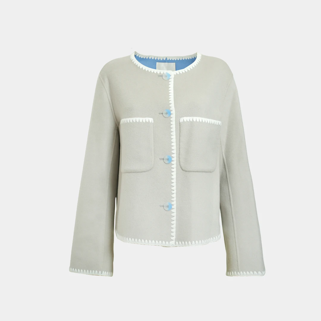 女秋季毛呢外套气质大码小香外套针织春季短款圆领夹