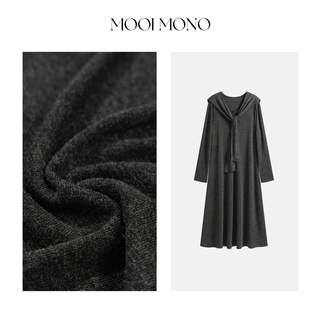 MOOI MONO"轻都之旅"显瘦气质圆领外搭披肩连衣裙两件套 F030H53