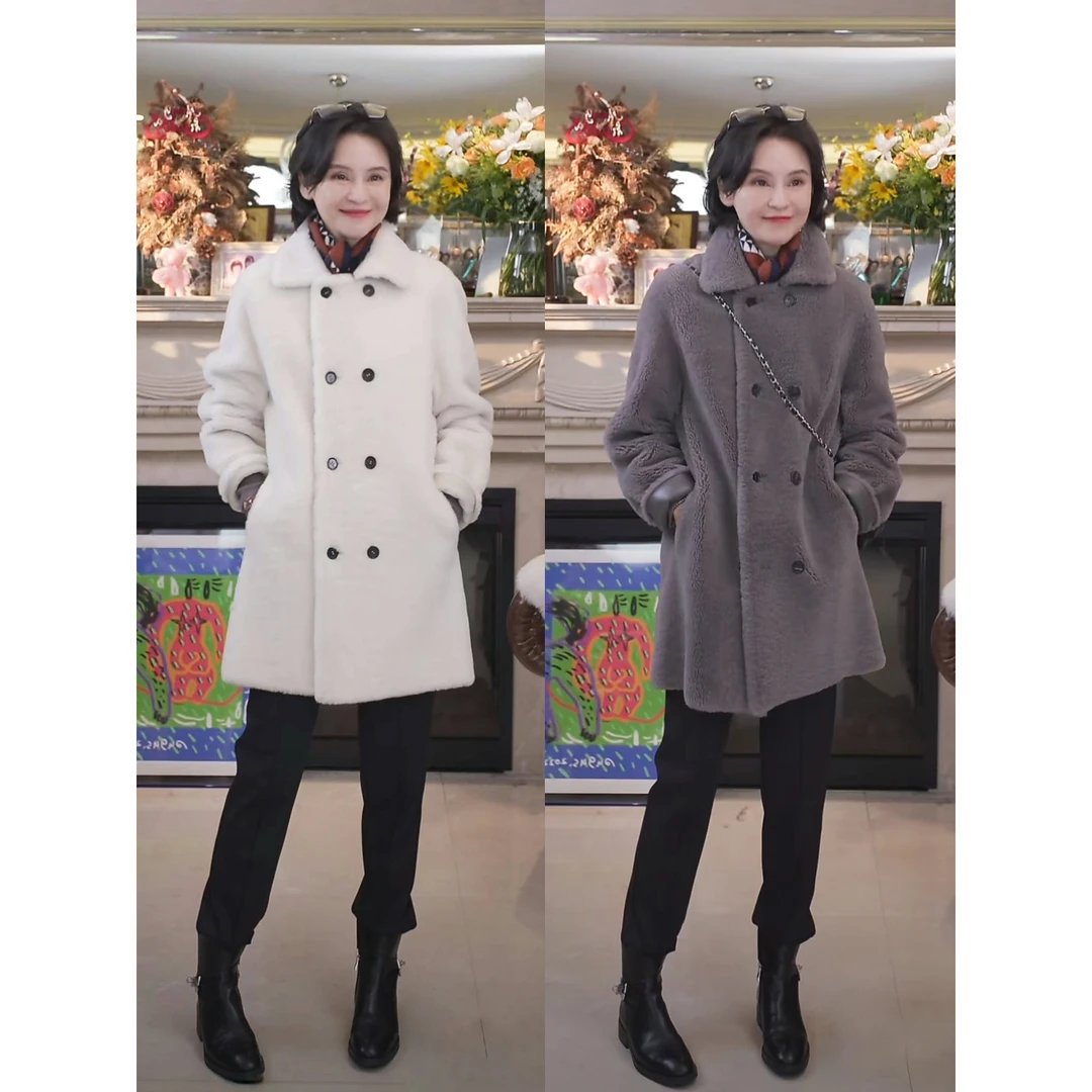 我是摩羯黑标曼哈顿Lady 意大利羊毛皮毛一体秋冬双排扣皮草大衣