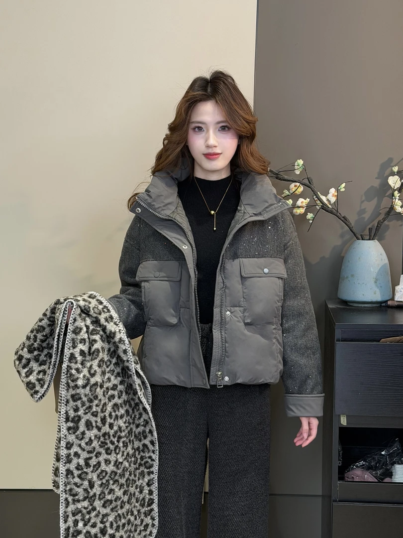 蔡小姐2025短款时尚保暖加厚韩版拼接冬季棉服