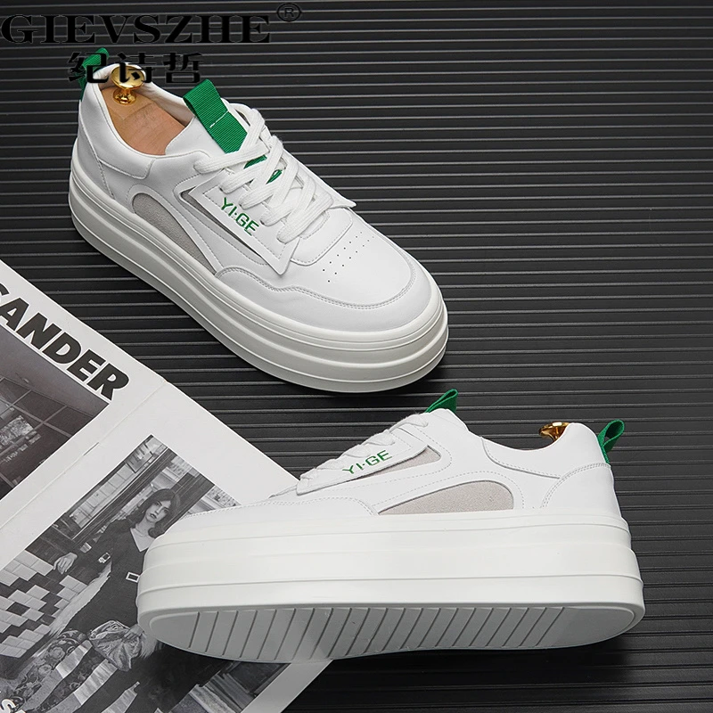 纪诗哲厚底小白鞋男秋季新款百搭内增高松糕鞋男士厚底增高小白鞋