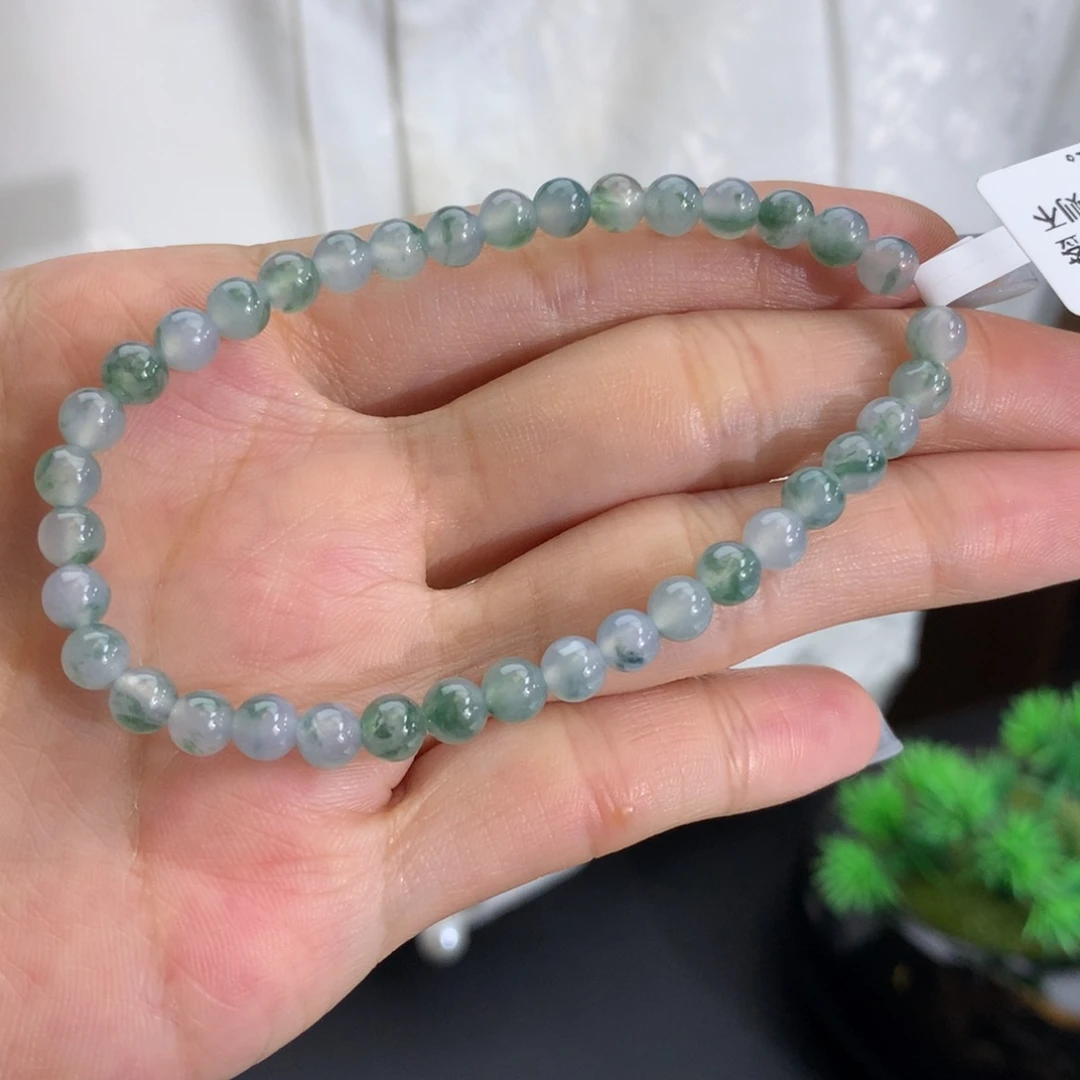 翡翠未镶嵌手串卡4.9冰胶蓝飘花手串