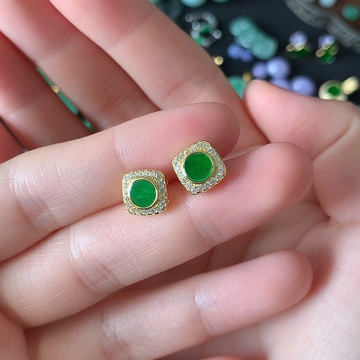 翡翠银S925镶嵌耳饰小耳钉