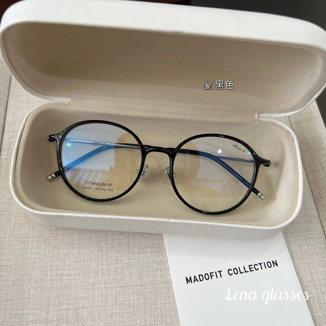 时尚高品质纯钛轻奢眼镜架黑框黑色圆框圆形蓝光专业近视眼镜镜框