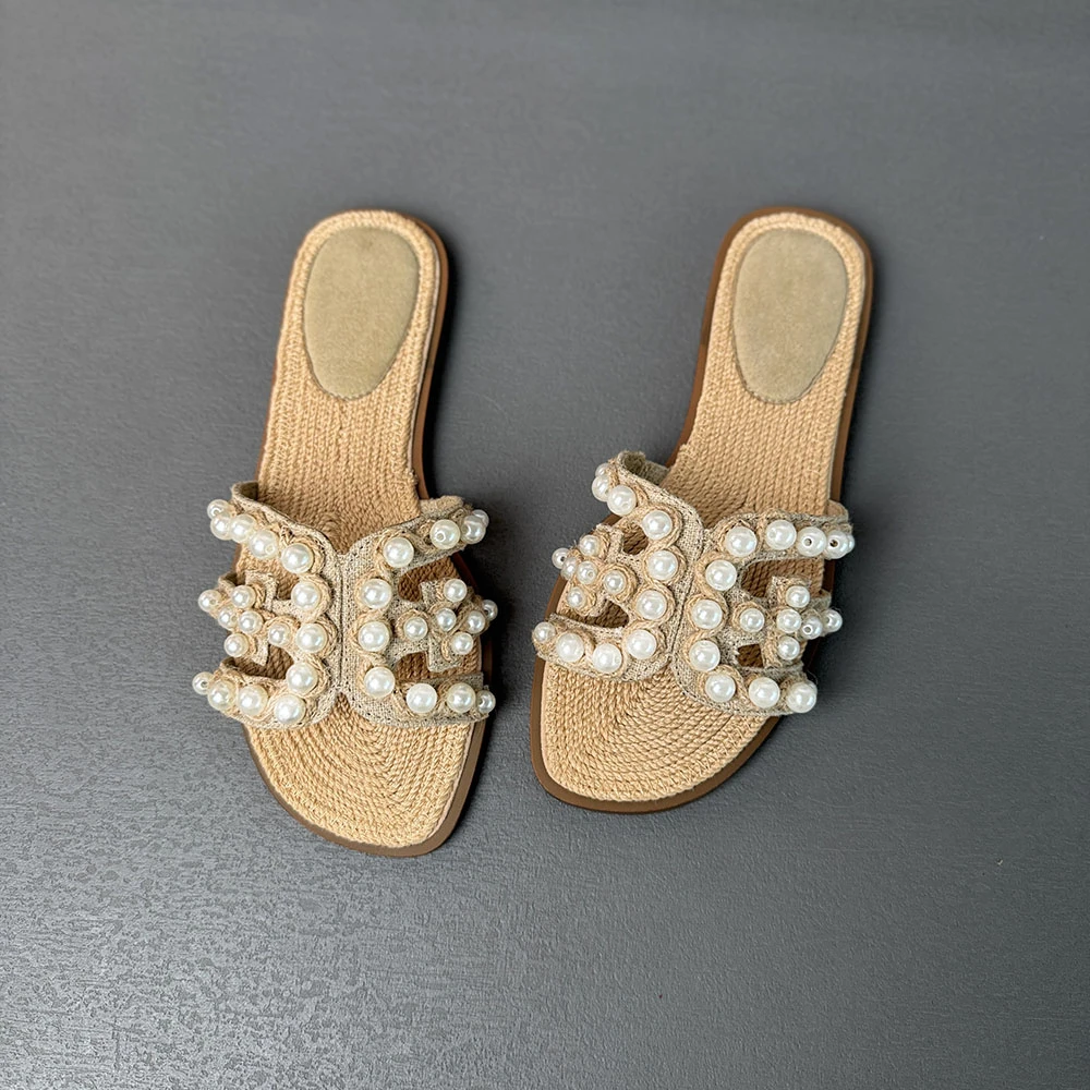 夏季新款外贸萨姆拖鞋时尚珍珠轻奢女鞋复古休闲凉鞋半拖女鞋外穿