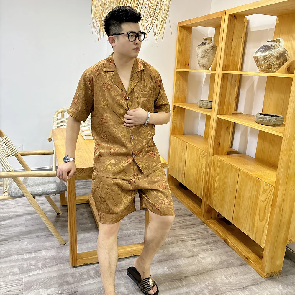 大码男士短袖短裤睡衣套装高品质夏季时尚休闲奢华可外穿家居服潮