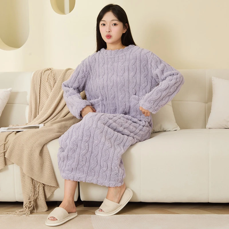 珊瑚绒睡裙女2025秋冬季加厚保暖宽松加长款家居服睡衣可外穿睡袍