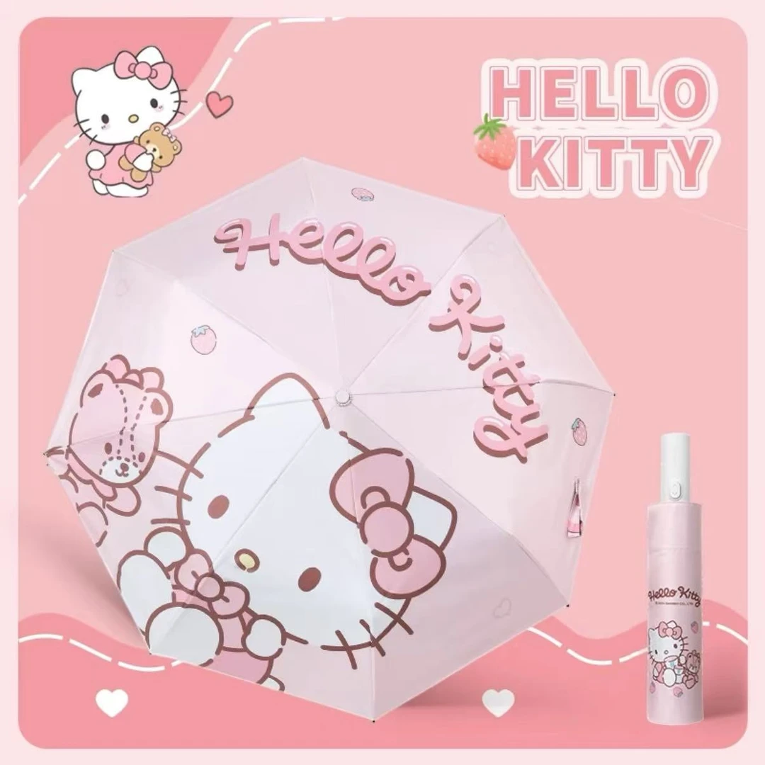 三丽鸥正版凯蒂猫hellokitty三折自动雨伞晴雨两用伞黑胶防晒实用