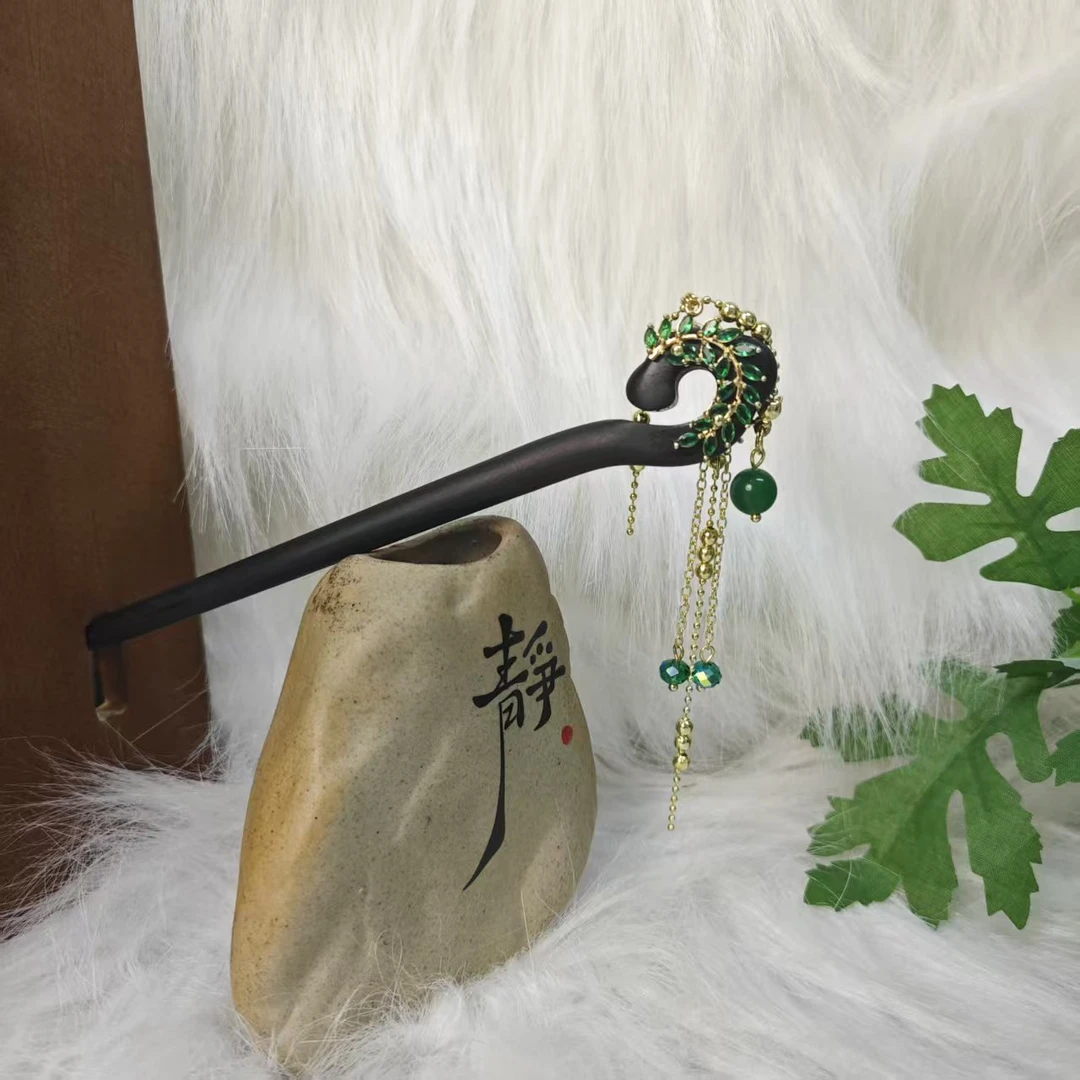 K245原创麦穗绿色15公分发簪气质手工发饰国风百搭时尚发簪