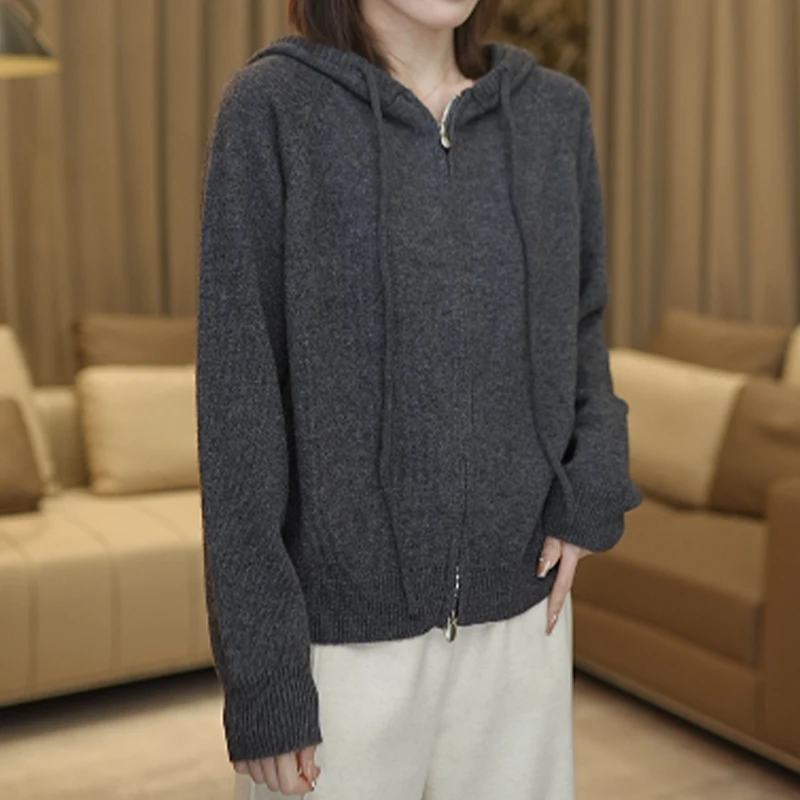 [清仓款]SZZ-L6758拉链款连帽羊毛衫女装针织衫