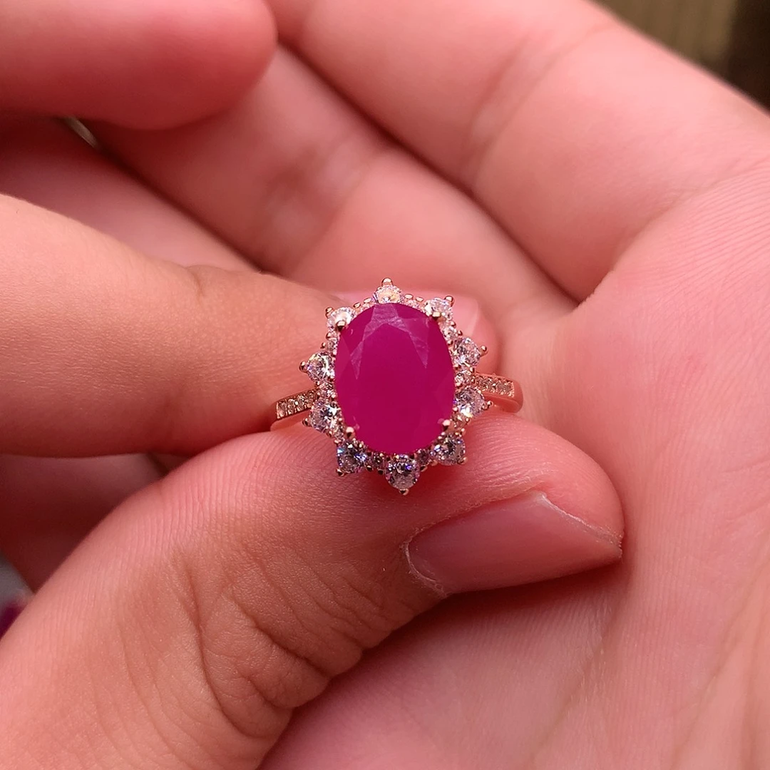 红宝石戒指银S925镶嵌
