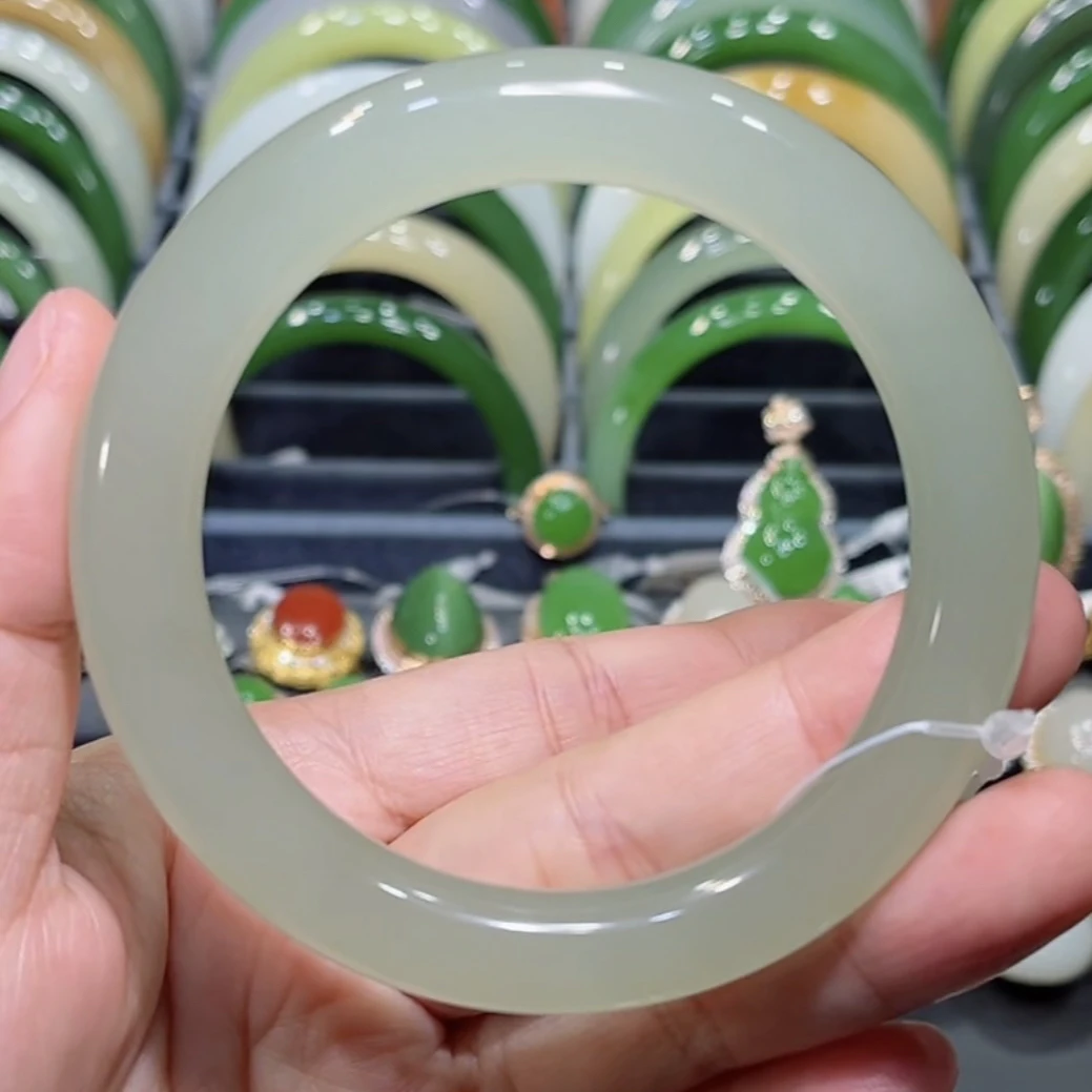 和田玉高冰起荧光葡萄冻绿晴水手镯56-57圈口（圆条）