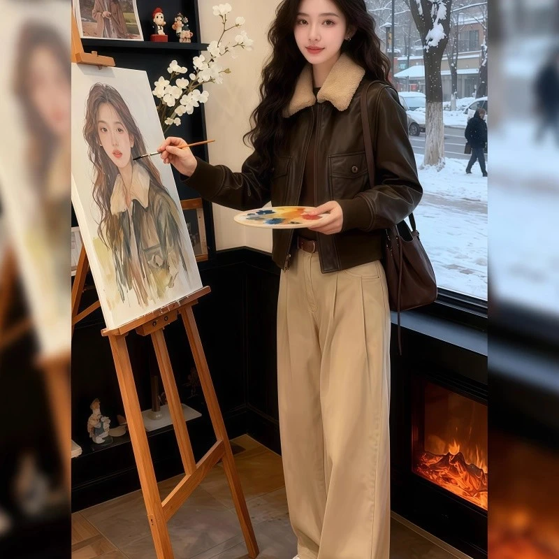 加棉加厚皮衣外套女秋季新款洋气小个子百搭休闲短款皮夹克上衣潮