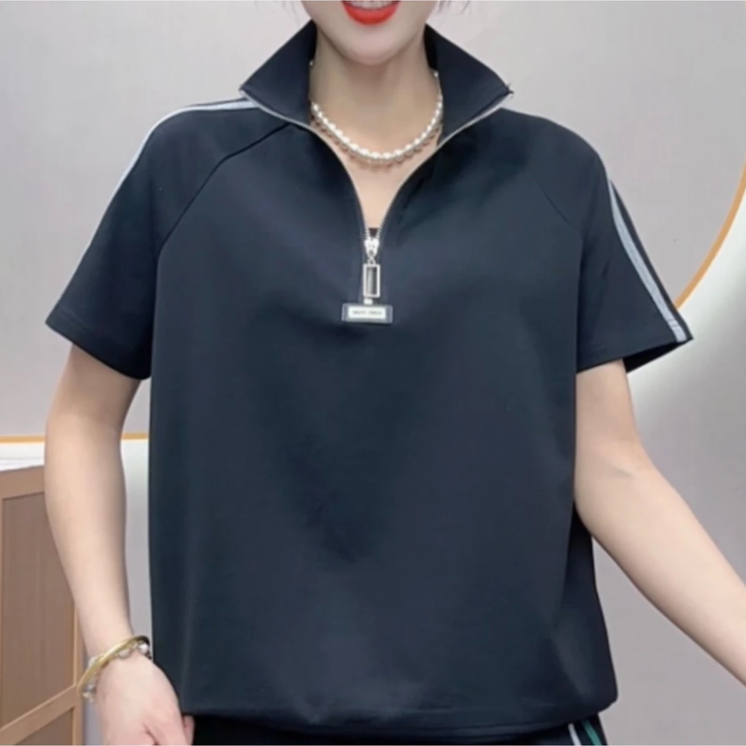 老高推荐2025夏款半拉链两条杠短袖