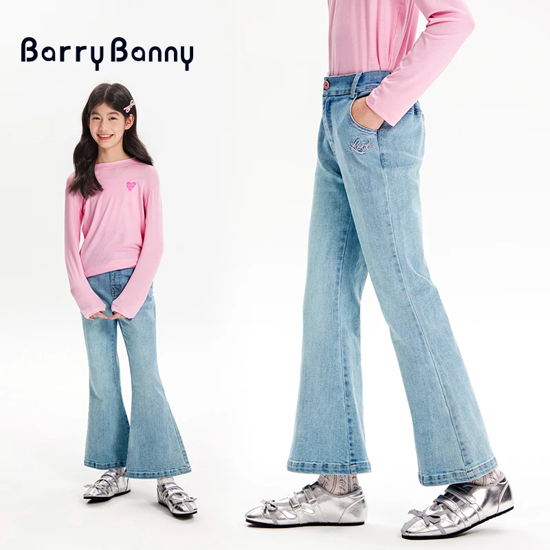BarryBanny女童牛仔裤2025春季新款长裤微喇叭裤儿童春装水洗裤子