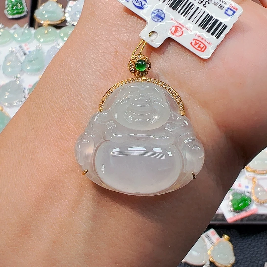 吊坠(不含链)18K金镶嵌翡翠佛公