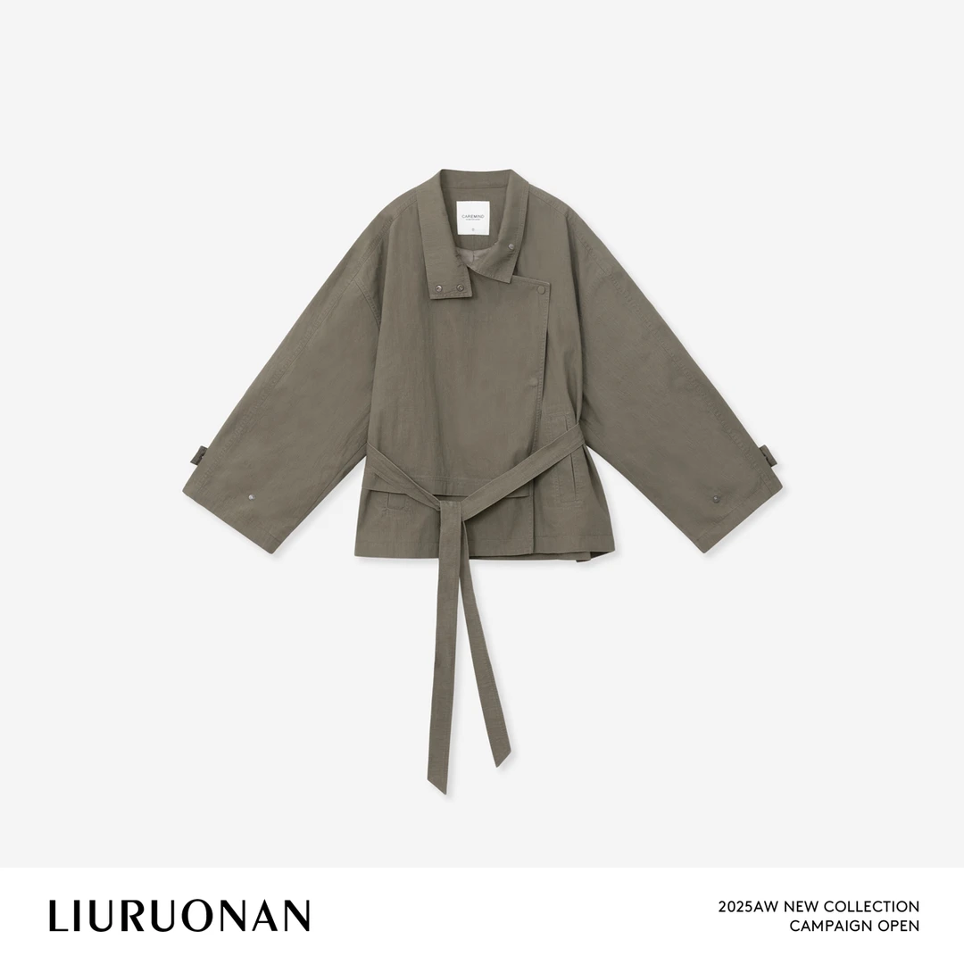 LIURUONAN 25FL【蒙马特风衣】设计师纯色翻领系带秋季休闲短外套女