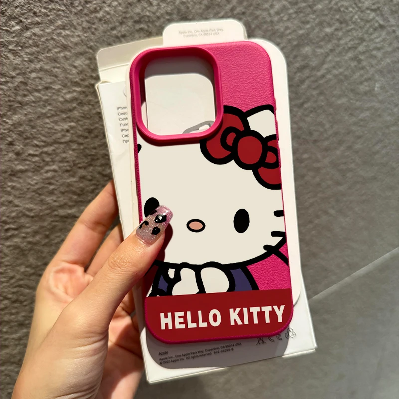 BANCA可爱凯蒂猫适用苹果15手机壳iphone16promax荔枝纹13/12套11