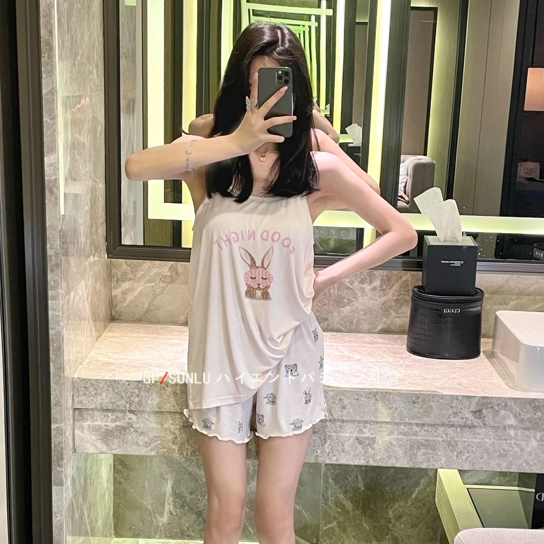 gpsunlu日系夏季莫代尔纯棉睡衣女款吊带性感甜美可爱宽松家居服