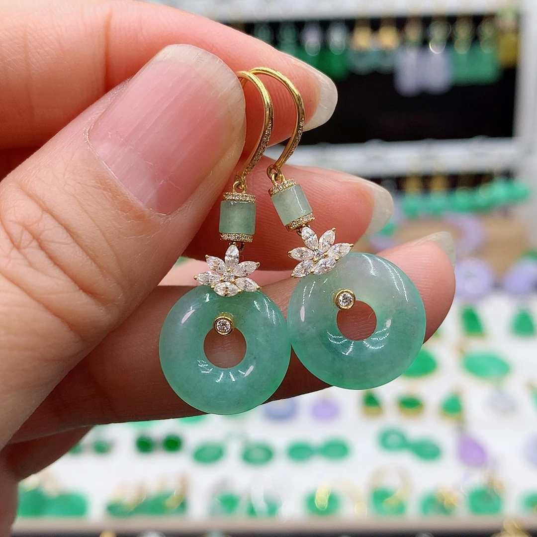 翡翠耳饰18K金镶嵌的