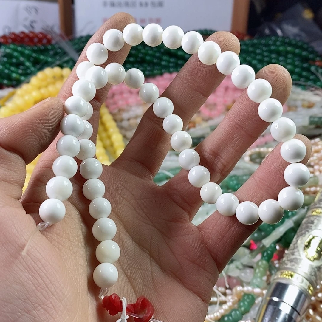 玛瑙/玉髓珠宝半成品合金一条天然8mm大白车贝壳圆珠