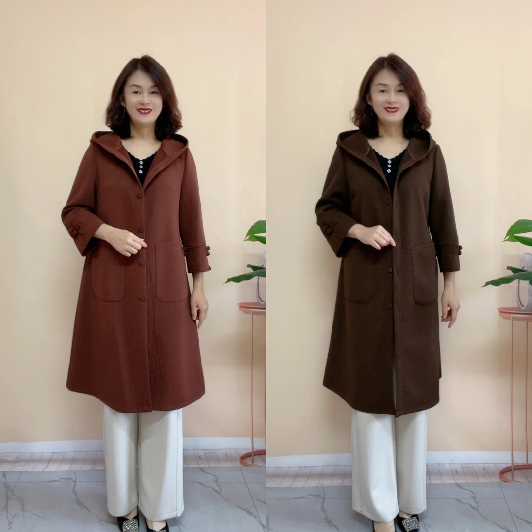 春季新款盘扣风衣高档时尚洋气大码连帽宽松中长款