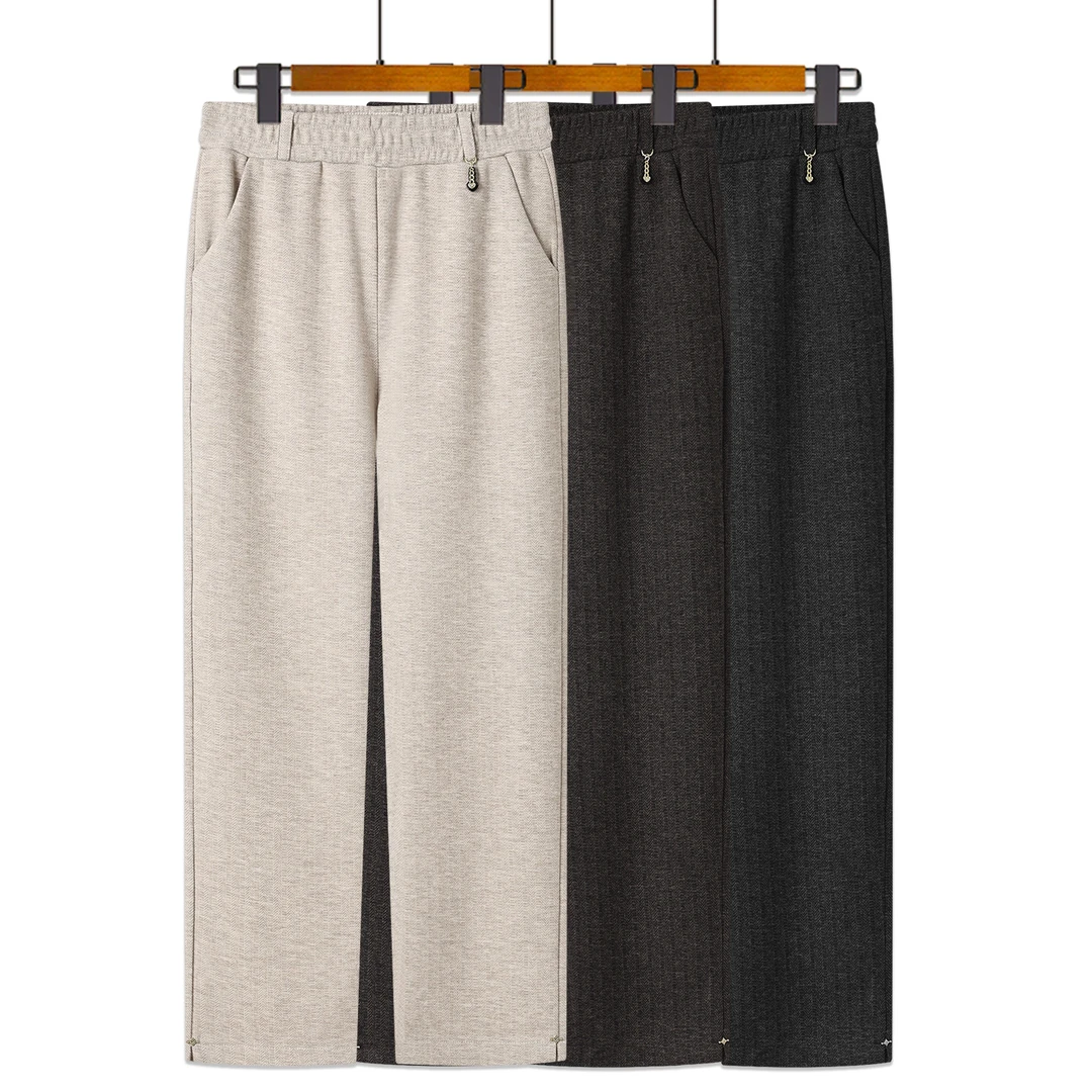 妈妈裤子春秋款小个子高腰直筒中老年女裤奶奶秋冬加绒宽松休闲裤