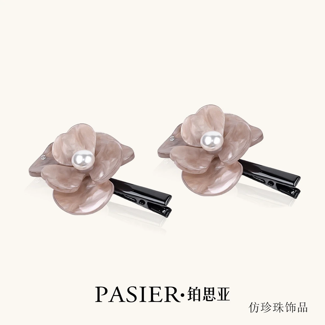 铂思亚醋酸柔雾玫瑰双色法式复古风气质网红简约边夹鸭嘴夹DR0034