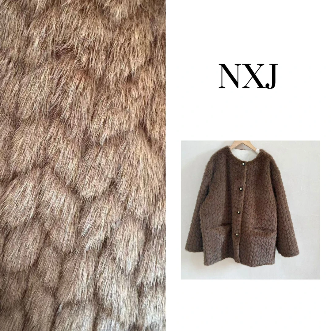 人造皮草 【棕色格调】微胖大码 编织纹加厚无感环保皮草外套251207