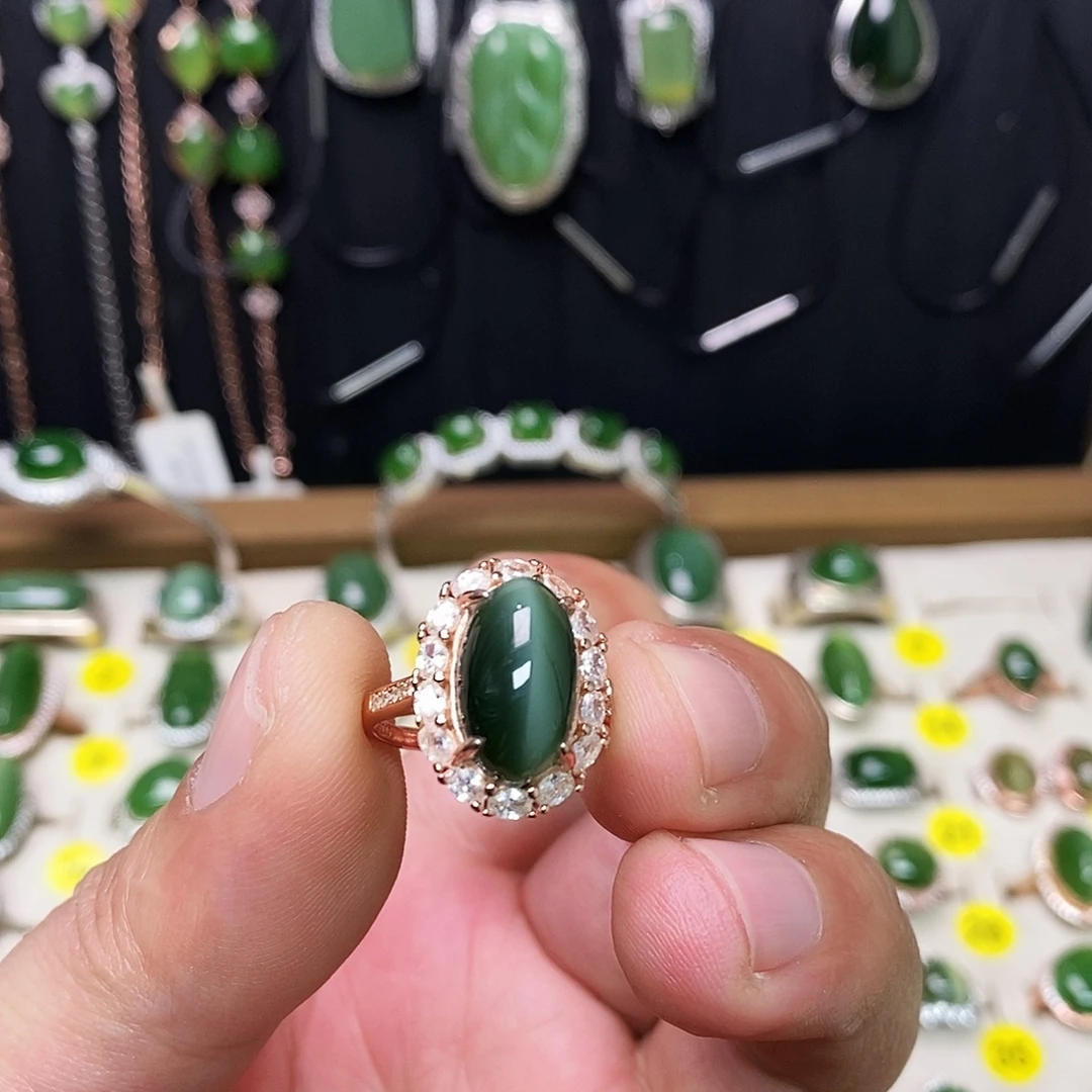 和田玉（碧玉）银S925镶嵌戒指