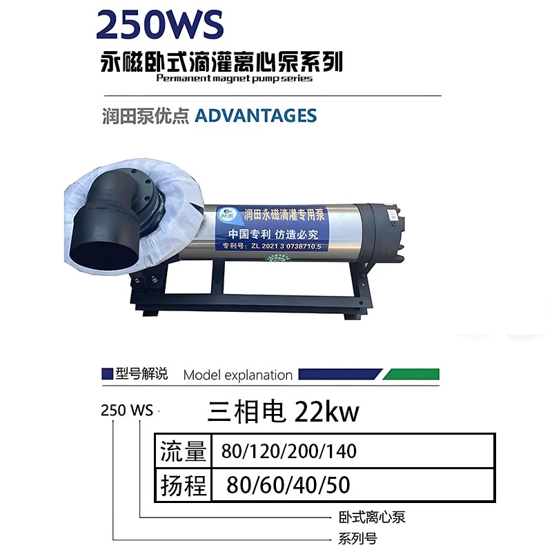 润田永磁卧式离心泵22kw三相电滴灌喷灌变频池塘潜水井水潜水泵