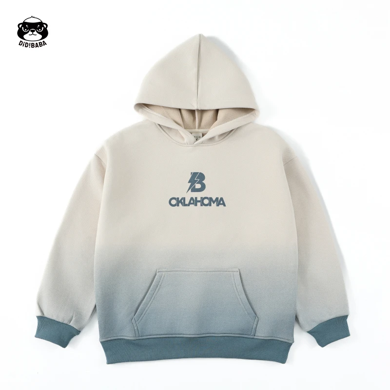 滴滴巴巴童装秋冬加绒连帽卫衣渐变时尚休闲字母款青少年DA2448