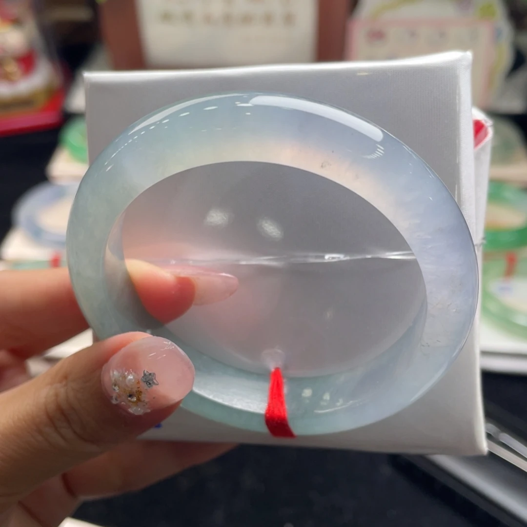 *****翡翠未镶嵌手镯53.7正圈极光半山水