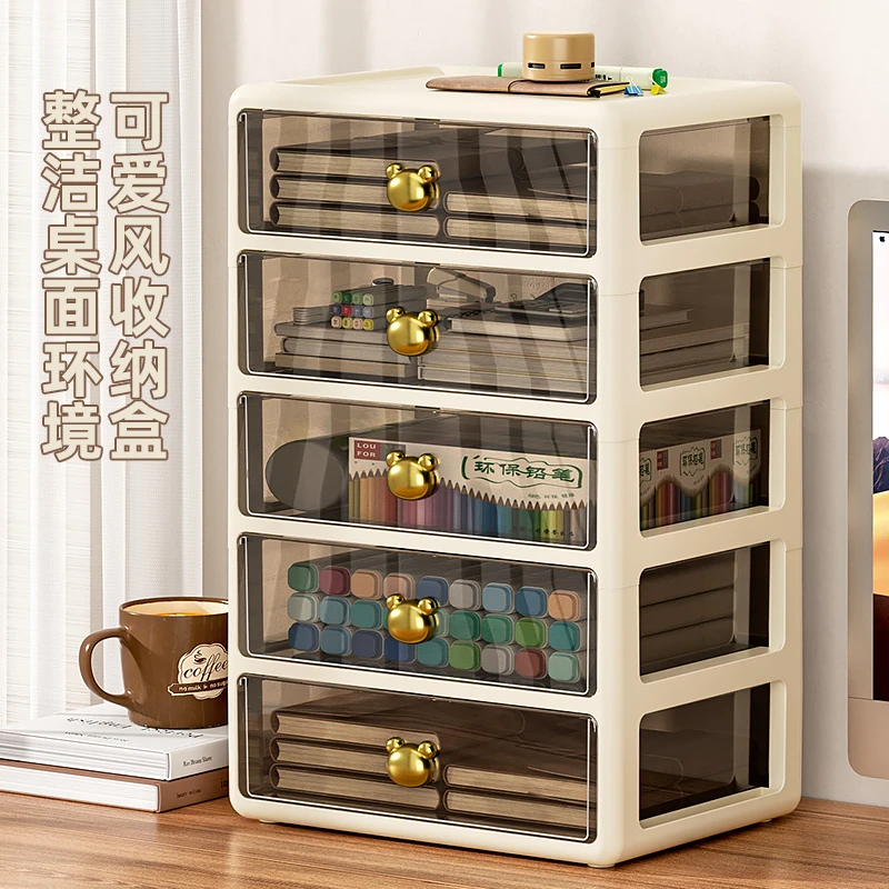【五层】桌面收纳盒多层透明抽屉式办公桌文具化妆品杂物防尘置物架